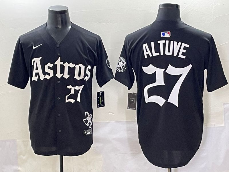 Men 2025 Houston Astros 27 Altuve Black Five generations Joint Name Nike MLB Jersey style 13